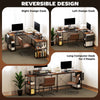 HOMCOM 168cm Reversible L Shaped Desk, Industrial Corner Computer Desk with Adjustable Shelf and Storage Bag, 240cm 2 Person PC Table with Monitor Stand, Rustic Brown