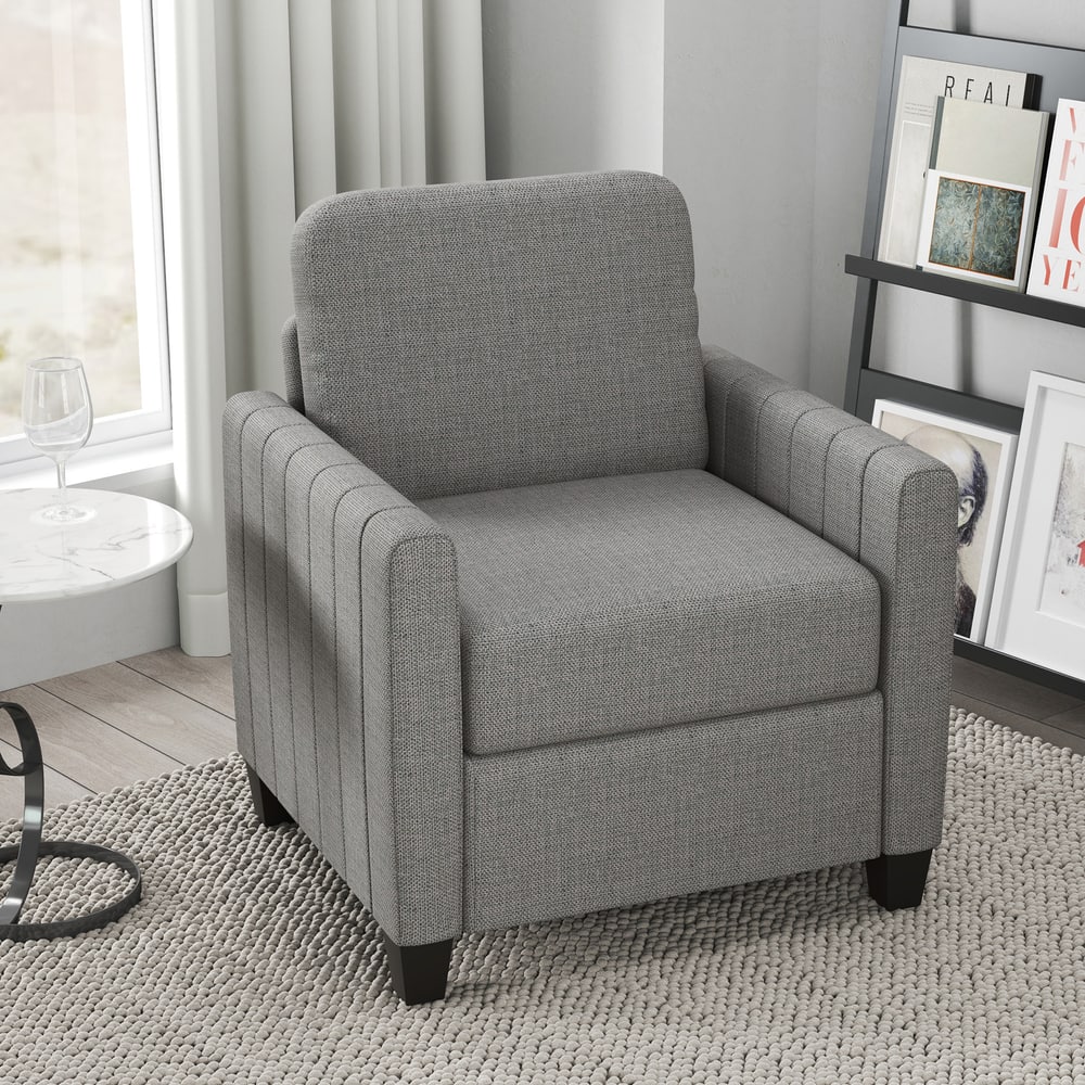 HOMCOM Modern Boxy Linen-Look Armchair in Light Grey