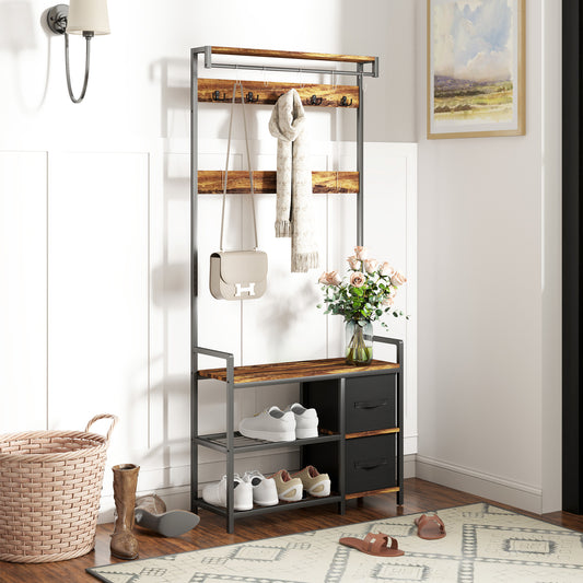 HOMCOM Industrial-Style Multi-Use Hallway Tree in Rustic Brown