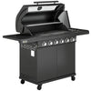Outsunny 6+1 Burner Gas BBQ Grill, Outdoor Barbecue Trolley with Wheels, Warming Rack, Thermometer, Bottle Opener, Black