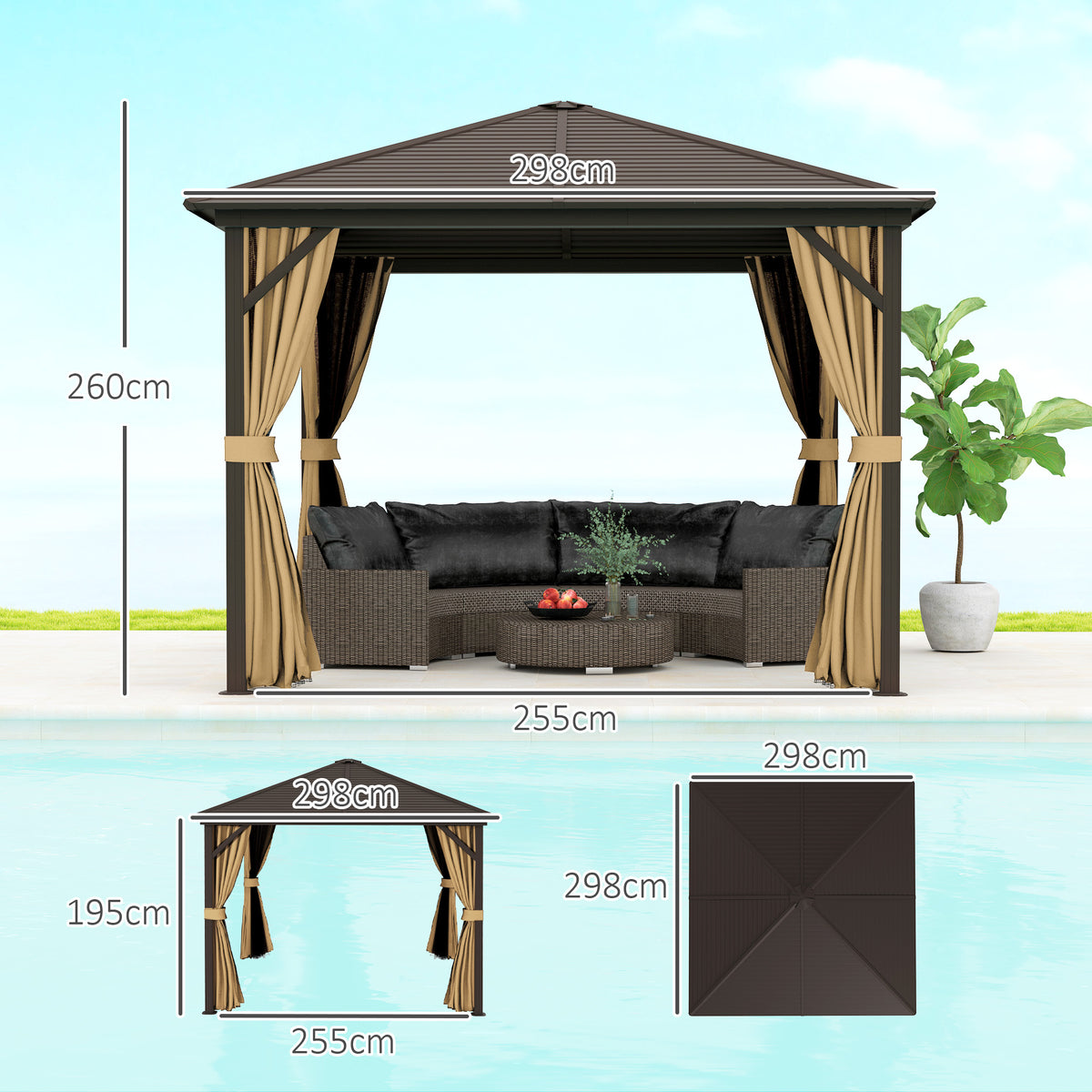 Outsunny Metal Hardtop Gazebo in Brown