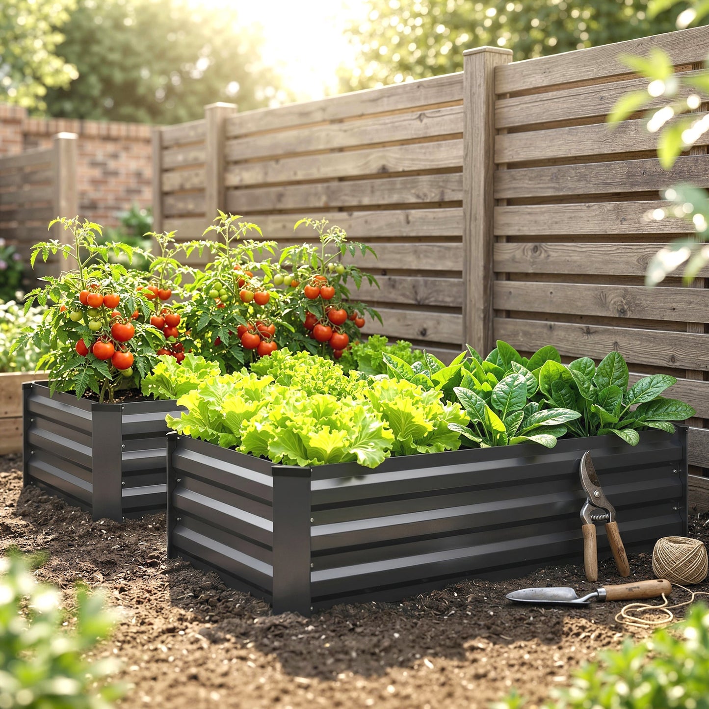 Outsunny Set of Two 100 x 60cm Steel Planter Boxes - Grey