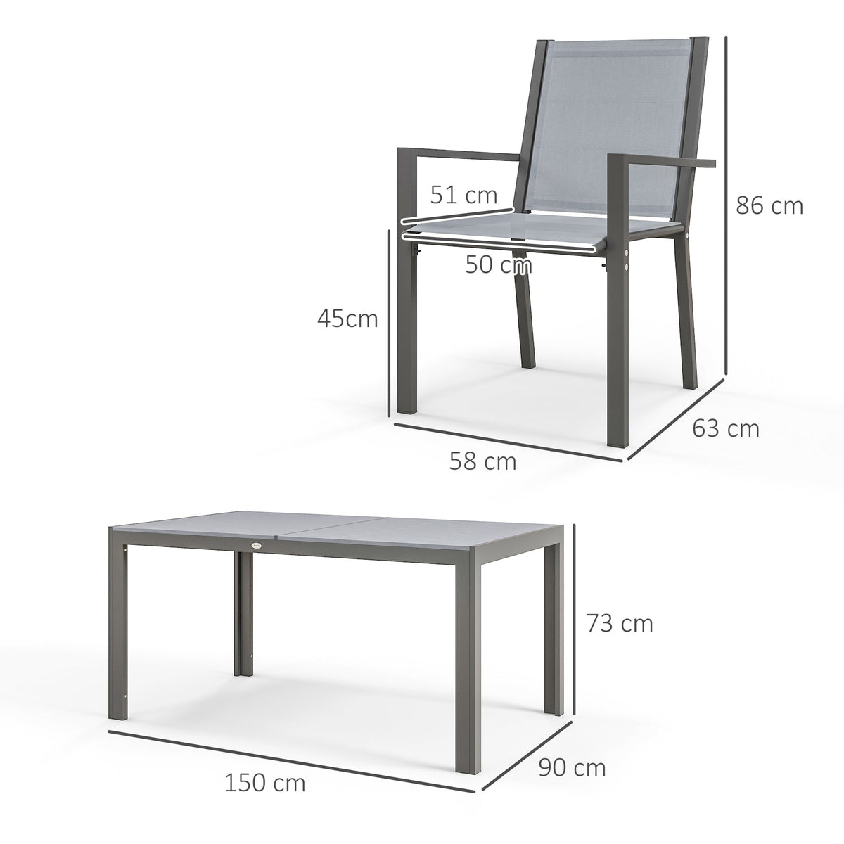 Outsunny Seven-Piece Garden Dining Set, with Plastic Wood-Top Table - Grey