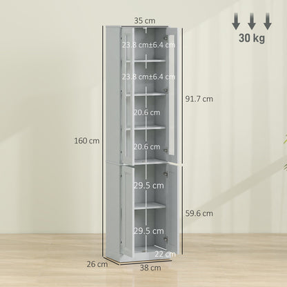 HOMCOM Tall Bathroom Storage Cabinet, 6-Tier Slim Bathroom Cabinet with Adjustable Shelf, 4 Soft-Close Doors, Dusty Blue