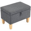 HOMCOM 16L Linen Storage Ottoman Padded Footstool with Rubberwood Legs for Storage Box, Bed End, Shoe Bench, Seating, Charcoal Grey