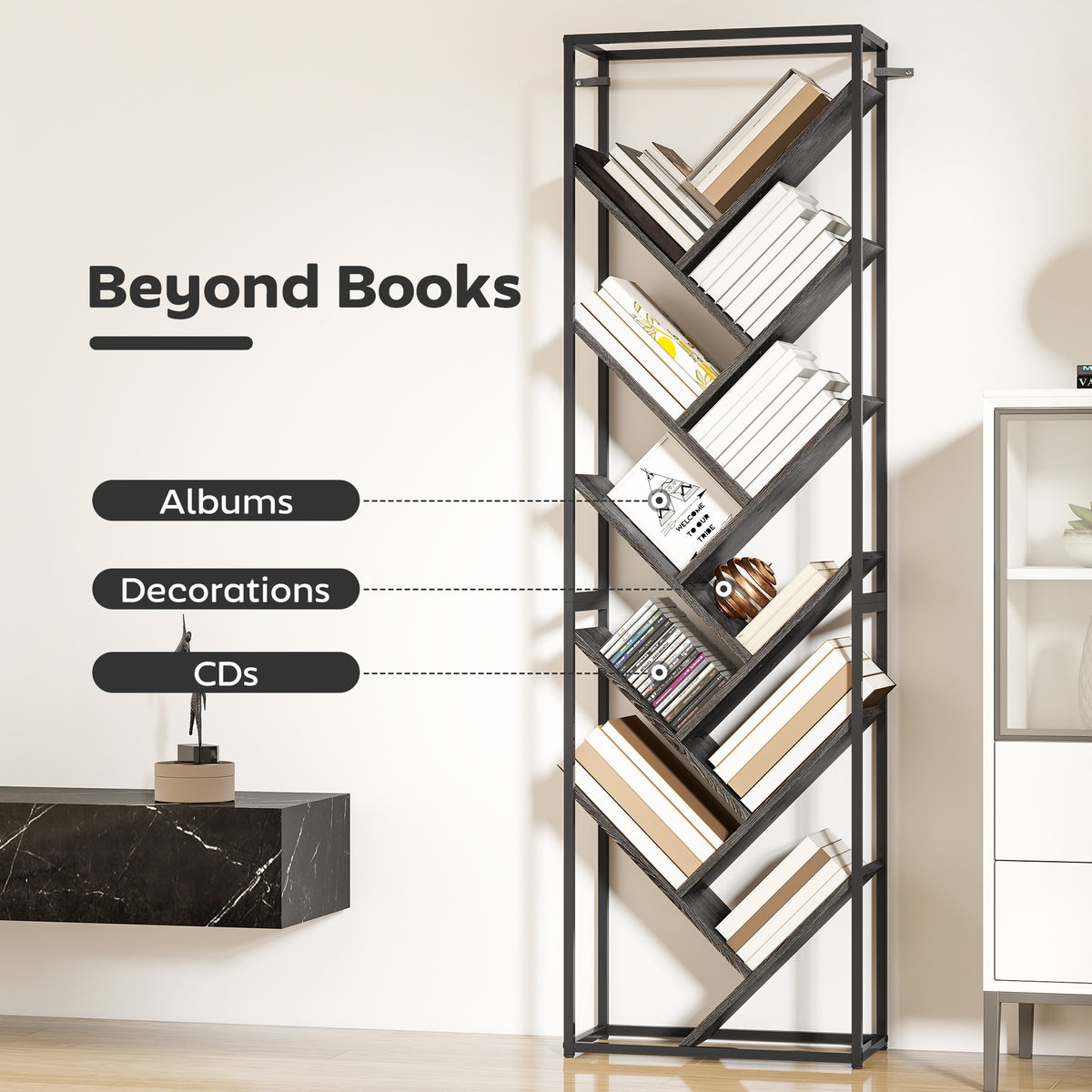 HOMCOM 10 Shelf Industrial-Style Bookshelf in Grey and Black