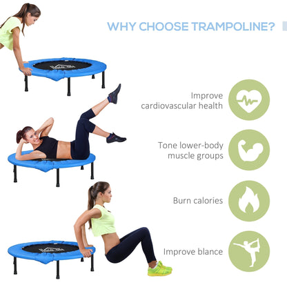 HOMCOM a96cm Mini Fitness Trampoline Home Gym Yoga Exercise Rebounder Indoor Outdoor Jumper with Safety Pad, Support Up to 100 KG, Blue and Black