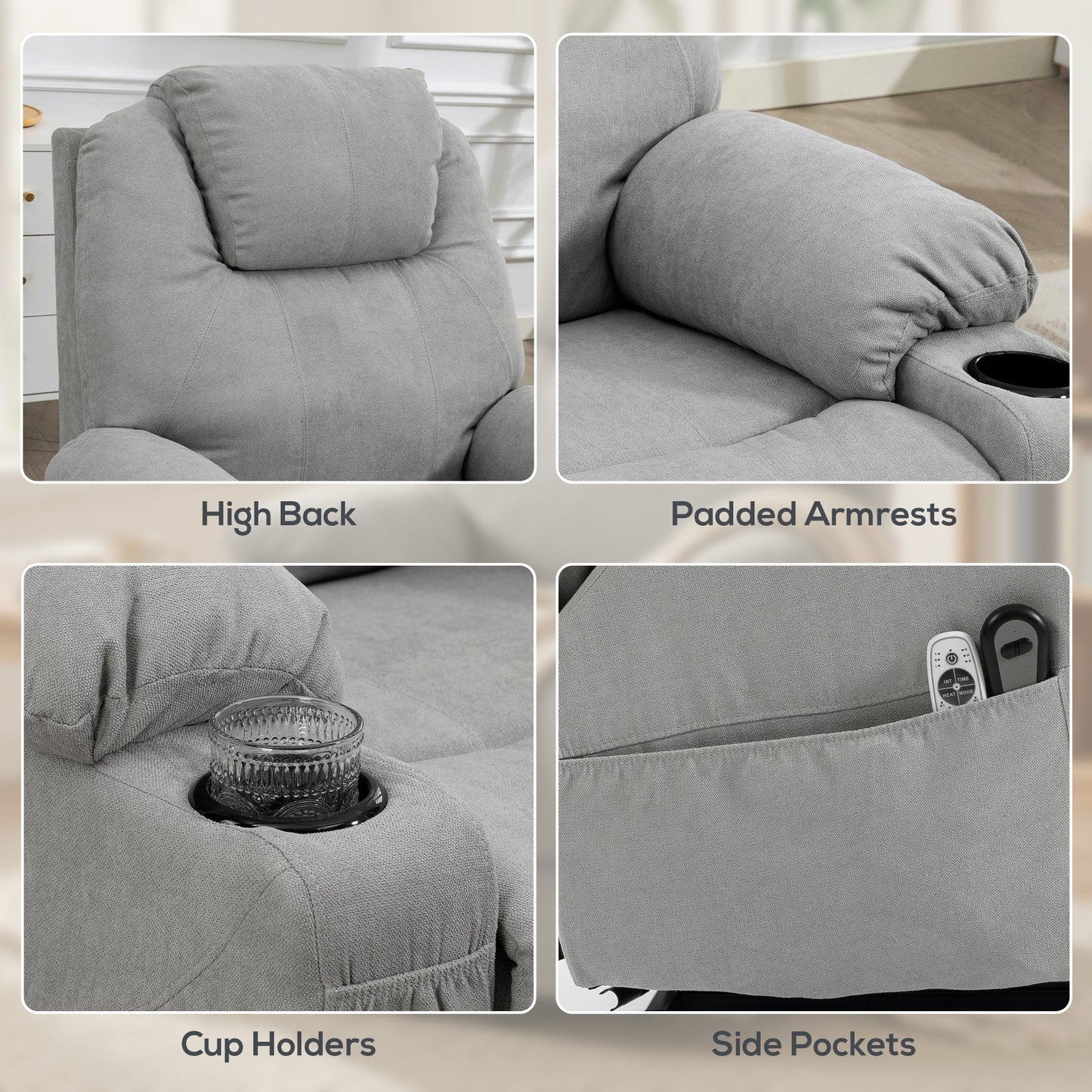 HOMCOM Power Lift Recliner Chair with Pocket Spring, Electric Lift Chair with Wide Backrest, Light Grey