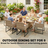 Outsunny 7 Piece Rattan Garden Furniture Set, Garden Dining Set with Wood-Plastic Table and 6 Stackable Chairs, Dark Grey