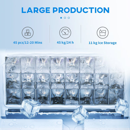 HOMCOM Commercial Ice Maker Machine, Freestanding Stainless Steel Ice Machine with Self-Cleaning, LCD Display, 45kg/24 Hours and 11kg Ice Storage for Home, Office, Bar, Restaurant, Supermarkets