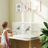 PawHut Bird Cage with Divider, 4 Wooden Perches, Slide Out Tray, 4 Feeders, for Budgie, Lovebird, Canary, 76 x 46 x 46cm, White