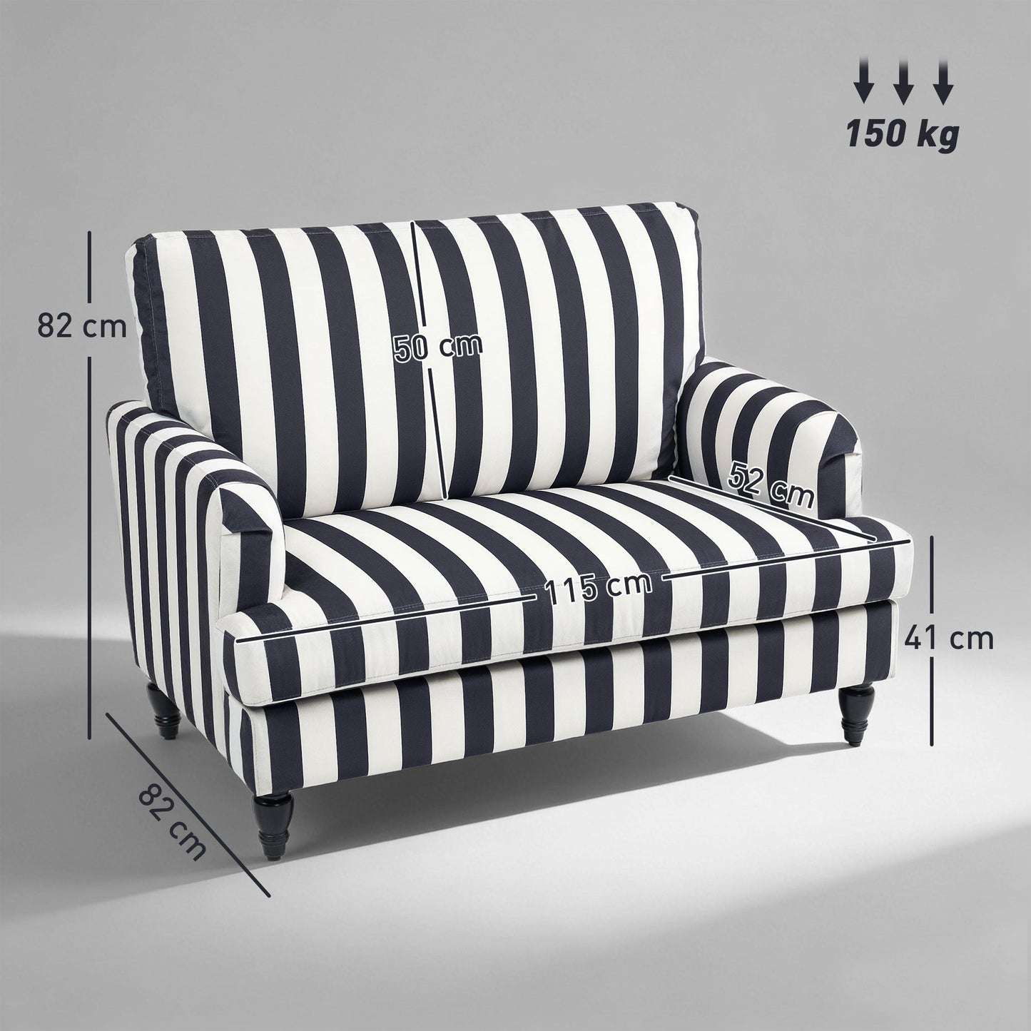 HOMCOM Modern Cuddle Chair, Velvet Single Sofa Armchair with Stripe, Turned Legs and Wide Seat, Upholstered Snuggle Chair for Living Room, Bedroom, Black and White