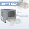 PawHut Foldable Cat Litter Box with Lid, Slide-Out Drawer, Scoop, Easy Clean, Odour Control, Anti-Splashing, Grey