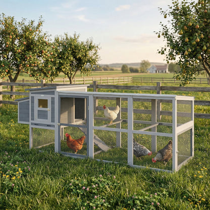PawHut Large Chicken Coop، قفص دجاج خشبي مع منطقة لعب مغطاة، وصندوق تعشيش، ودرج سحب، وسقف أسفلت قابل للفتح