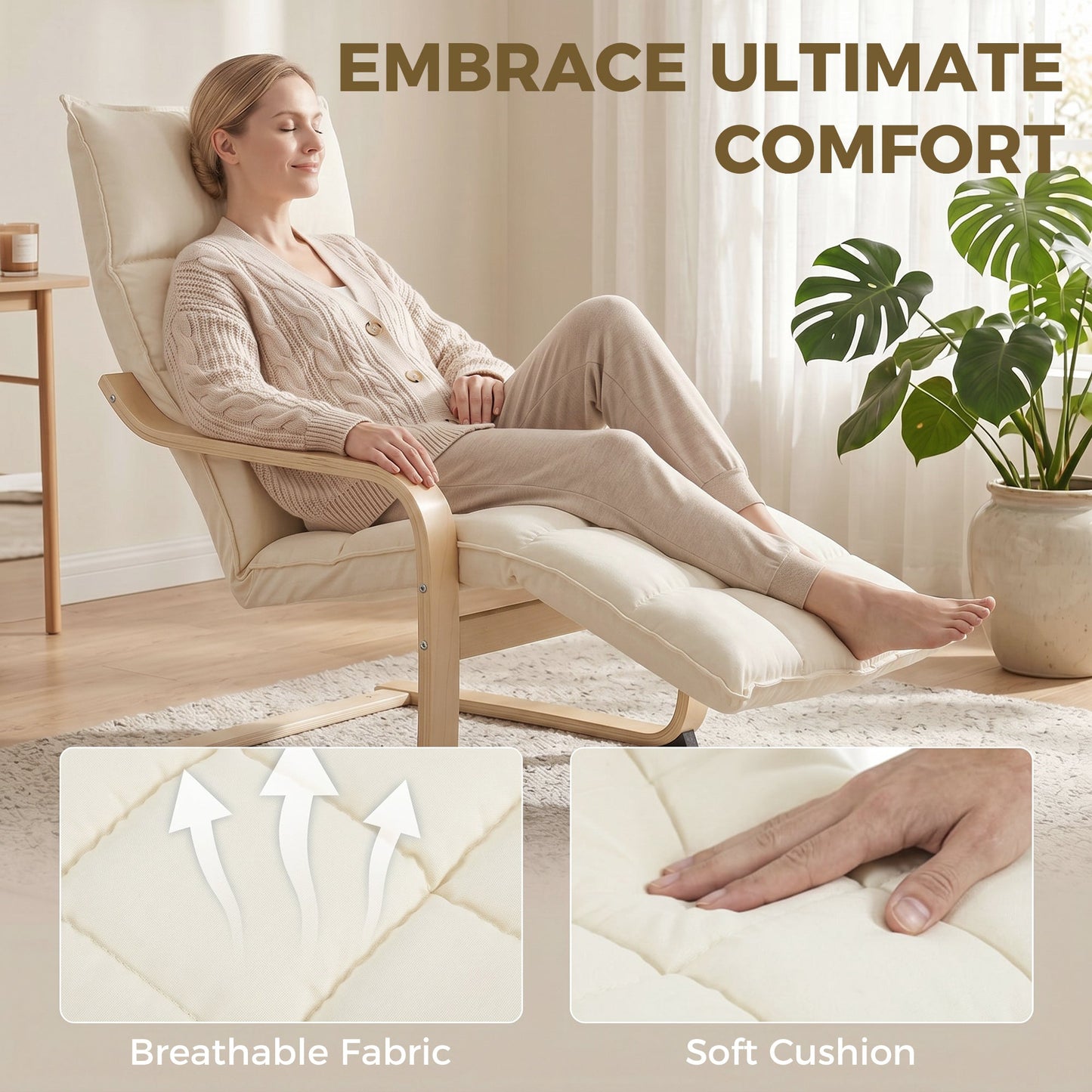 HOMCOM Modern Accent Chair, Leisure Lounge Chair Armchair with Footrest, Plush Cushion, Curved Legs and Arms, Cream White