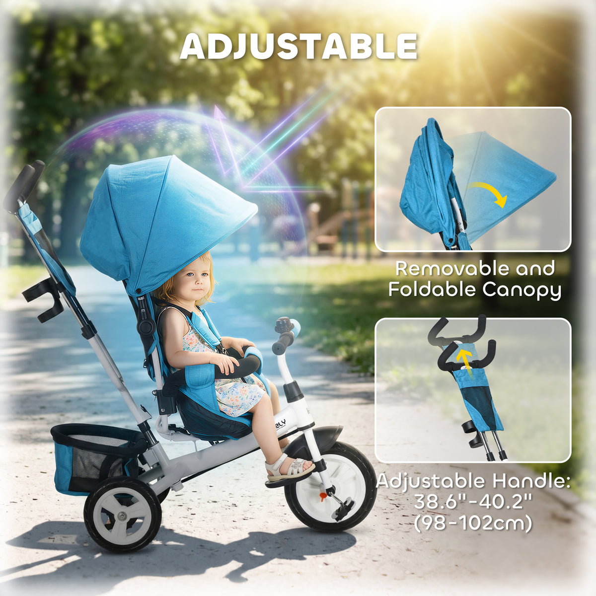 HOMCOM 6 in 1 Kids Trike with Parent Handle in Blue