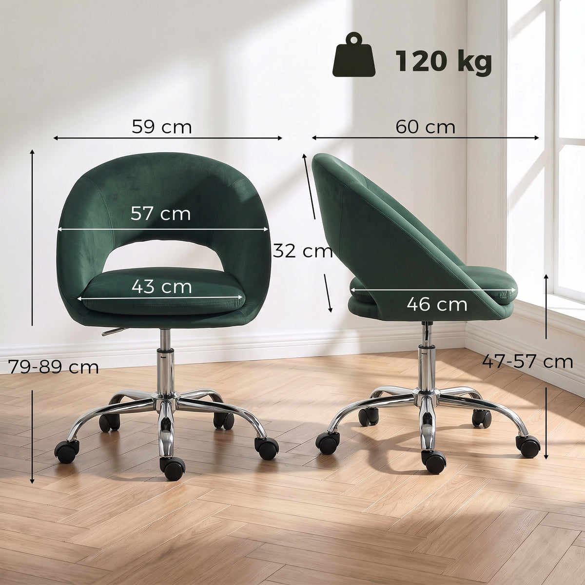 HOMCOM Velvet Desk Chair in Dark Green