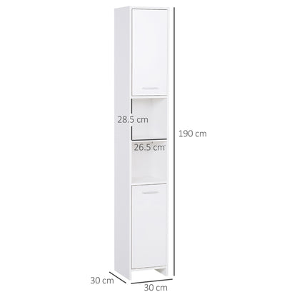 HOMCOM Bathroom Floor Storage Cabinet Slim Tallboy w/ Door Cupboard & Shelves For Living Room, Bedroom, Hallway White