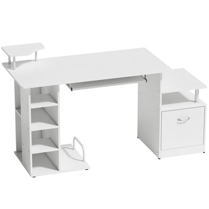 HOMCOM Computer Desk with Drawer Shelves CPU Storage Rack White