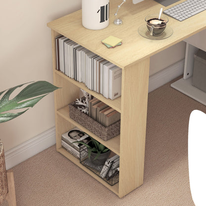 HOMCOM L-shaped desk modular computer desk built-in bookcase + 3-tier shelf white and natural wood