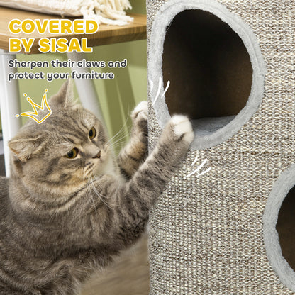 PawHut Cat Climbing Frame, Covered with Sisal, Cosy Platform - Light Grey