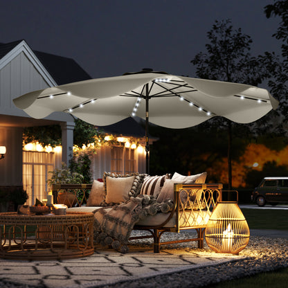 Outsunny Solar Patio Umbrella with LED and Tilt in Cream White