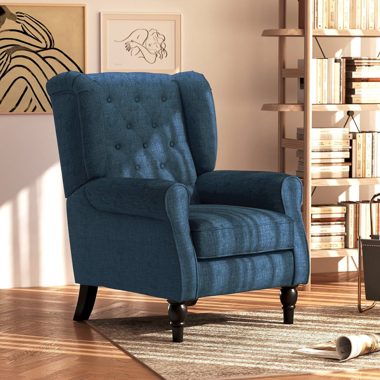 HOMCOM Wingback Accent Chair, Retro Upholstered Button Tufted Occasional Chair for Living Room and Bedroom, Blue