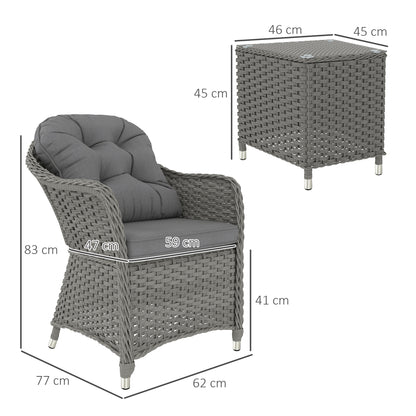 Outsunny Three-Piece Super Padded Rattan Set in Light Grey