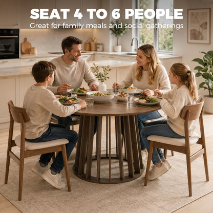HOMCOM Dining Table for 4-6 People Modern Kitchen Table with Slatted Base 120 cm Round Light Walnut
