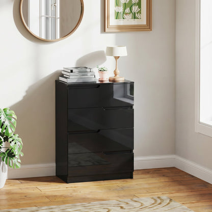 HOMCOM Chest of Four High Gloss Front Drawers - Black