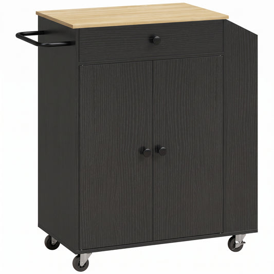 HOMCOM Rolling Kitchen Island with 3-Tier Spice Rack in Black