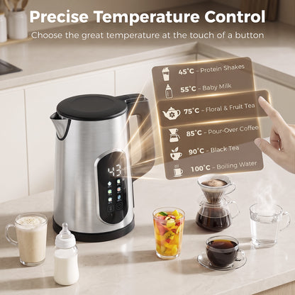 HOMCOM 1.5L Electric Kettle, 3000W Fast Boil Water Kettle with LED Touch Control, Strix Thermostat, Keep Warm Function