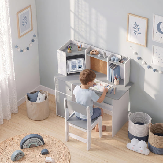AIYAPLAY Kids Desk and Chair Set in Grey