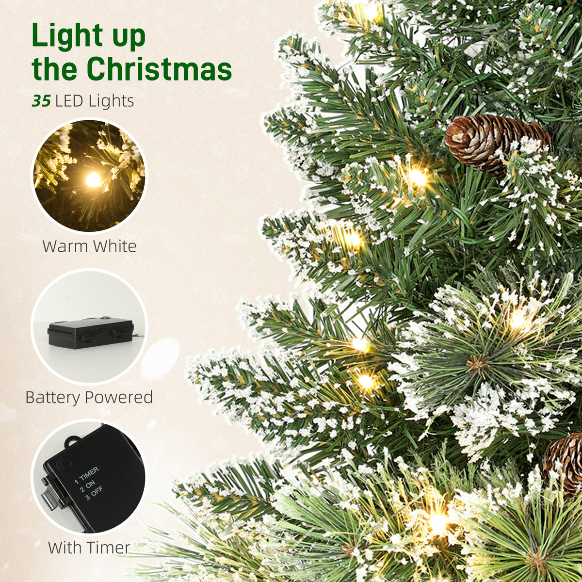 HOMCOM 60 cm Prelit Small Christmas Tree in Green