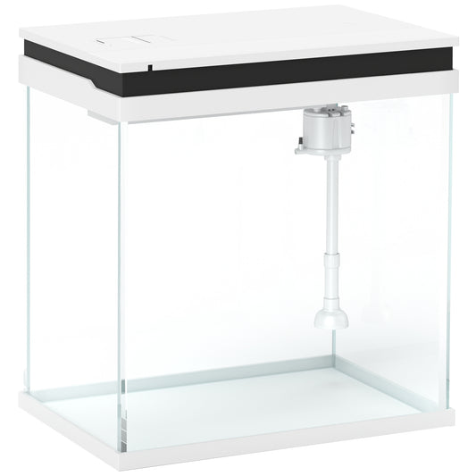 PawHut 14L Glass Fish Tank With Filter System, LED Lights, Water Pump, White