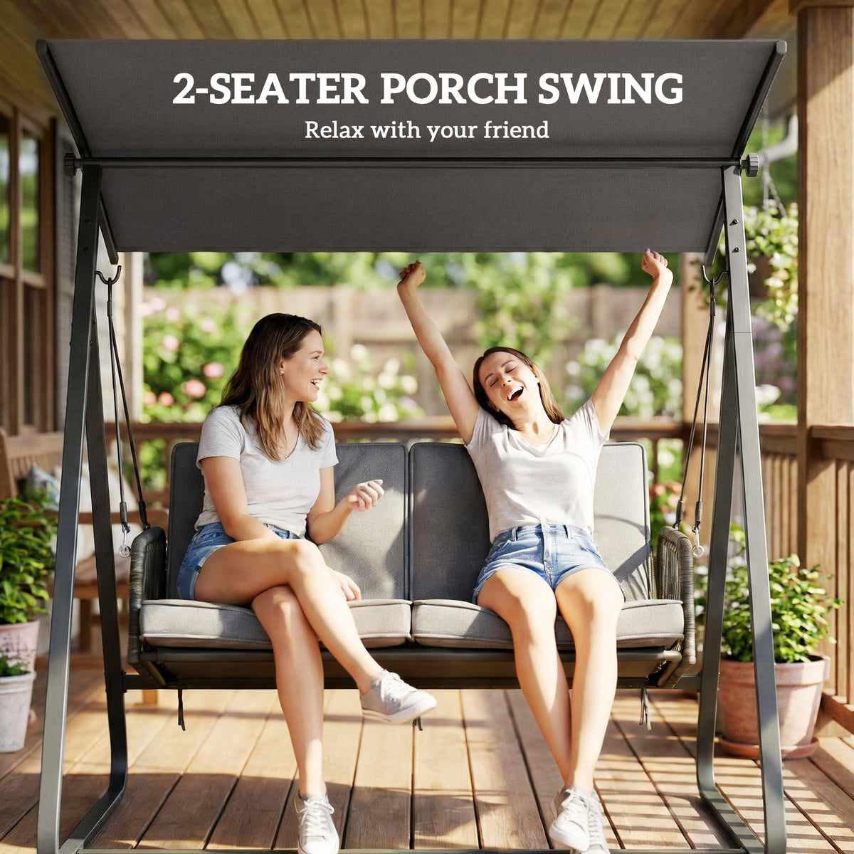 Outsunny 2-Seater Rattan Swing Chair in Dark Grey