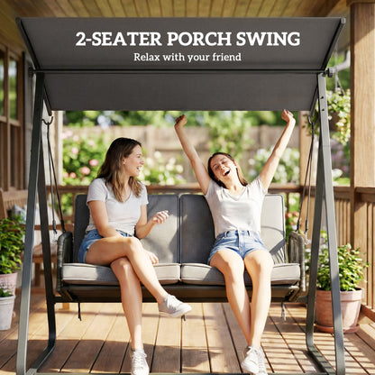 Outsunny 2-Seater Rattan Swing Chair in Dark Grey