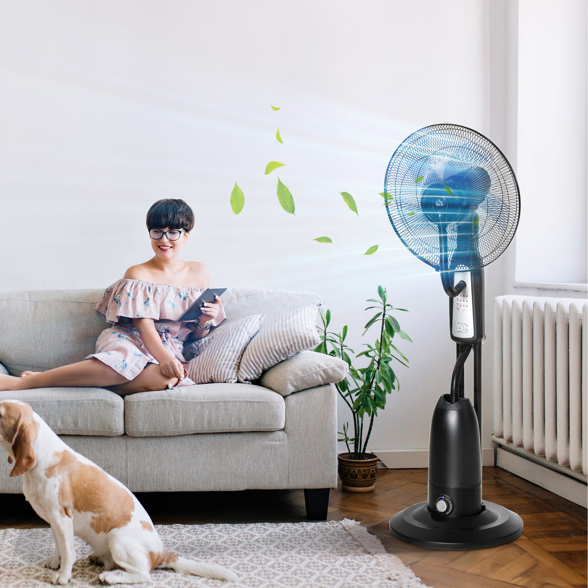 HOMCOM 18" Pedestal Fan with Water Mist Spray in Black