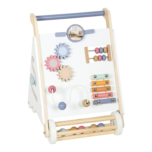AIYAPLAY Wooden Baby Walker, Montessori Push Along Toy with 5 Blocks and Xylophone Mallet, Adjustable Speed for Toddlers 1.5-3Y