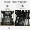 Outsunny Round End Table, Rattan Side Table, Hollow Drum Design Coffee Table w/ Glass Tabletop for Patio, Garden, Balcony Black