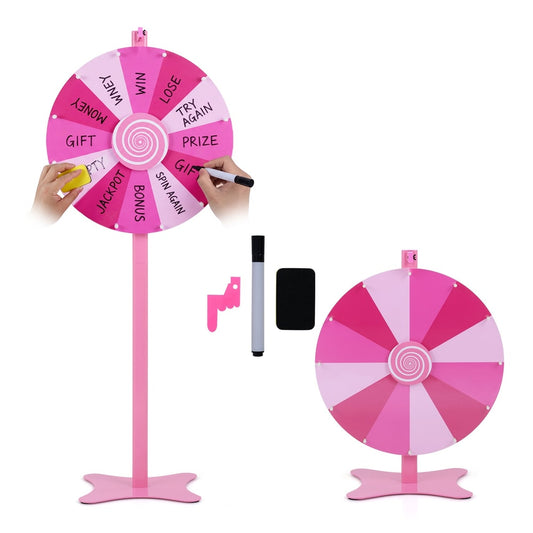 Tabletop or Floor Standing Spinning Prize Wheel with Blackboard Marker showing pink and light pink sections