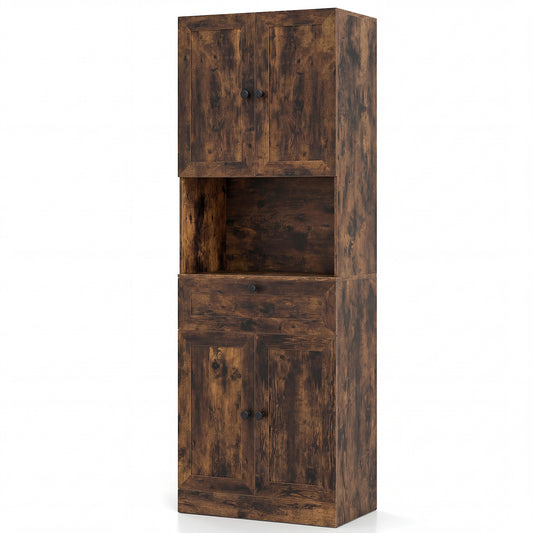 Tall Bathroom Cabinet freestanding storage cabinet with 4 doors and 1 drawer in a brown wood effect finish