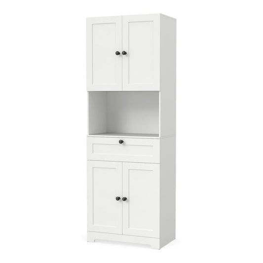 Tall Bathroom Cabinet freestanding storage cabinet with four doors and one drawer in white