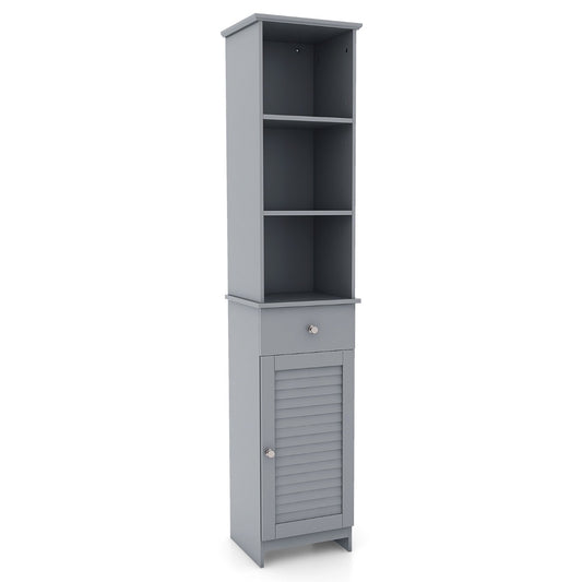 Tall Bathroom Cabinet with Adjustable Shelves in grey, shown freestanding against a white background