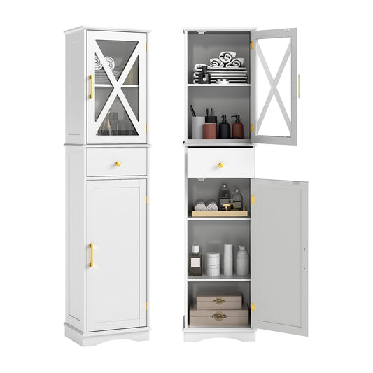 Tall Bathroom Cabinet showing the front and side view with doors open