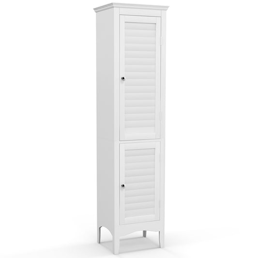 Tall Narrow Bathroom Cabinet-White standing tall and slim with two doors
