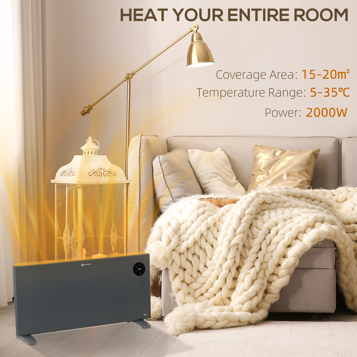 HOMCOM 2000W Electric Convector Heater in Grey
