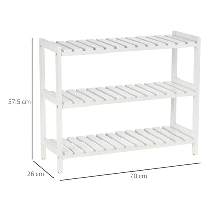 HOMCOM 3-Tier Shoe Rack Wood Frame Slatted Shelves Spacious Open Hygienic Storage Home Hallway Furniture Family Guests 70L x 26W x 57.5H cm - White