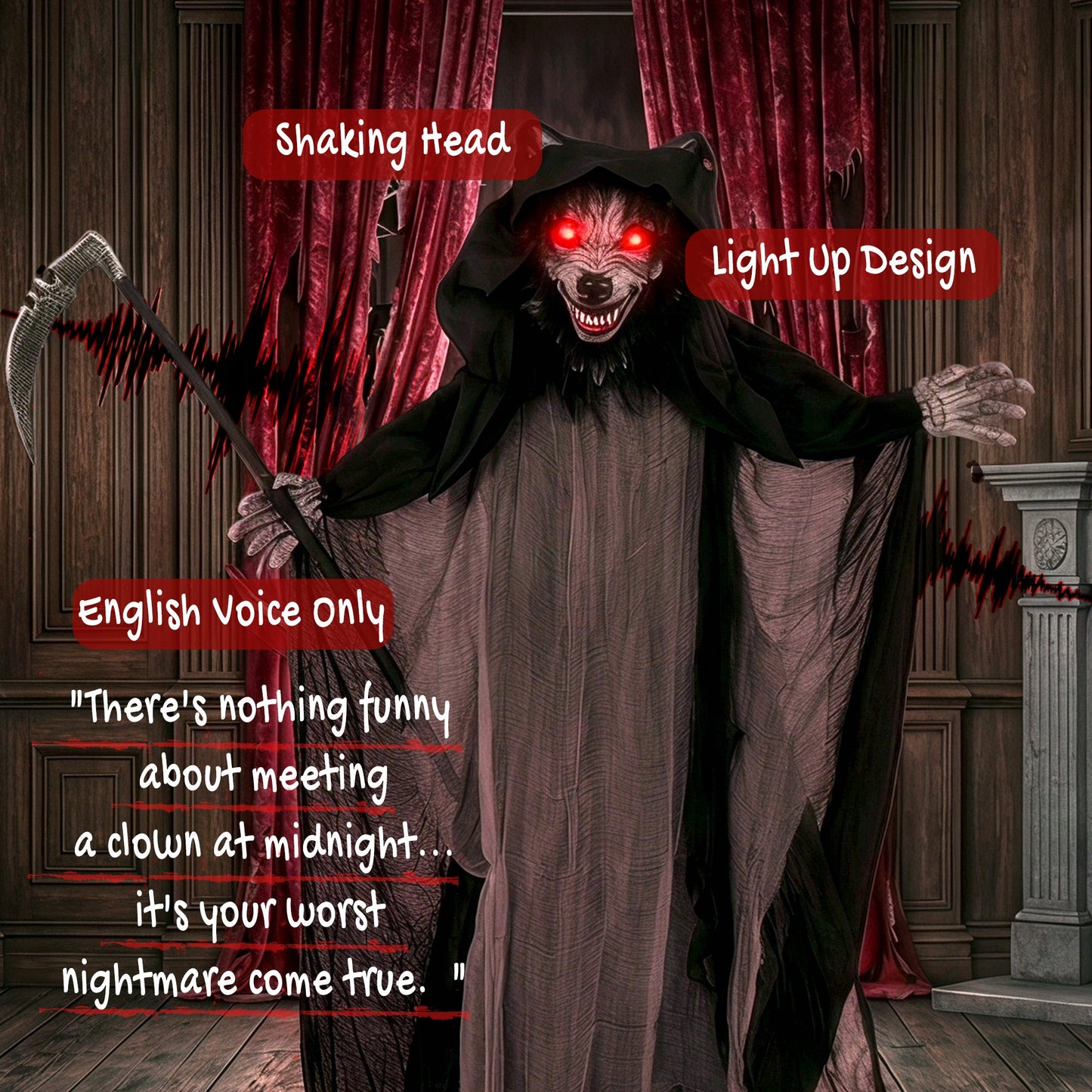 HOMCOM Halloween Standing Werewolf Animated Decoration with Light-Up Eyes, Sound and Touch Activated