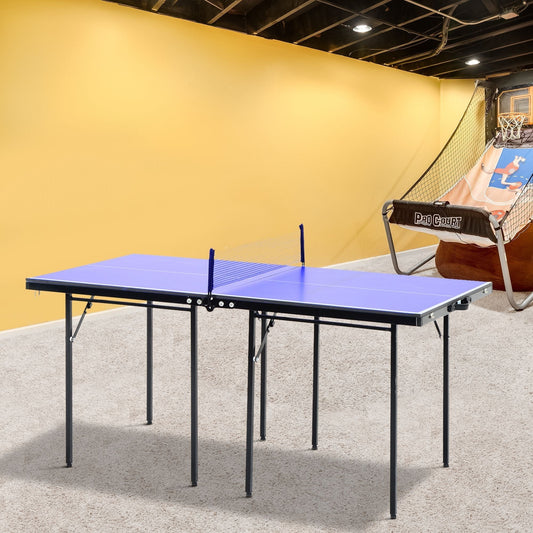 HOMCOM Folding 5ft Mini Compact Table Tennis Top Ping Pong Table Set Professional Net Games Sports Training Play Blue